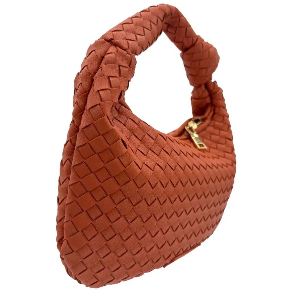 Melie Bianco Woven Vegan Leather Hobo Shoulder Bag Coral NWOT Small Zip Purse
